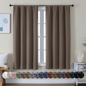 Simplebrand Ava Brown Blackout Curtains for Bedroom 63 Inch Length 2 Panels Set, Solid Thermal Insulated Energy Saving Rod Pocket Window Treatment Curtains Blackout Drapes, W40 x L63 Inch, Brown