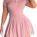 SOLY HUX Women's Plus Size Dress Collar Short Sleeve Button Front A Line Flared Mini Dresses (Pure Dusty Pink) 3XL