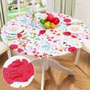misaya Round Fitted Tablecloth with Elastic Edge, 100% Waterproof Oil Proof Plastic Table Cover, Vinyl Flannel Backed Tablecloth Fits 36"-44" Round Tables for Dinner, Outdoor, Picnic, Flowers (Off White)