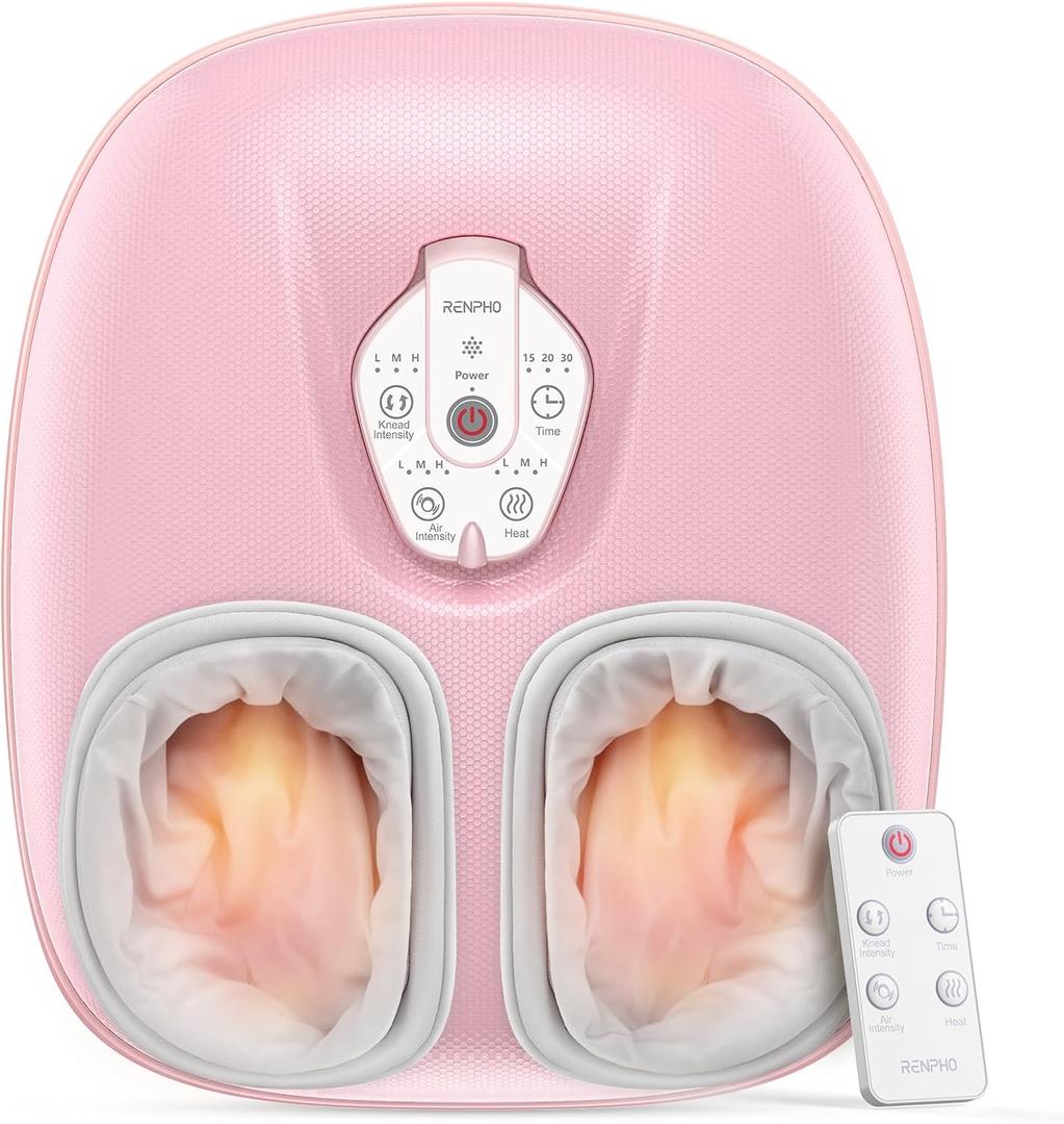 RENPHO Foot Massager Machine with Heat [2026 Upgraded], Shiatsu Foot Massager for Plantar Fasciitis, Mothers Day Gifts for Mom, Cordless Control, Birthday Gifts for Women Men, Pink
