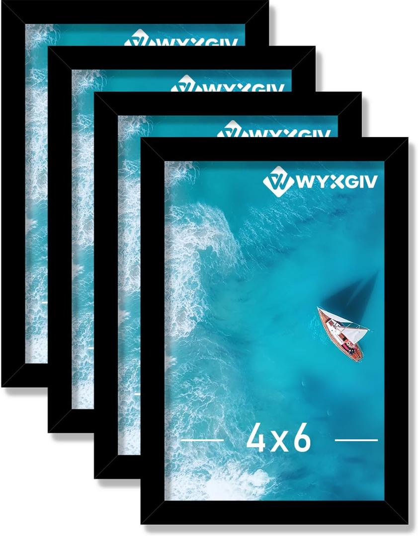 4x6 Picture Frame Set of 4, Lightweight yet Durable Black Frame with High-clarity Plastic Display 4 x 6 Inch Photo Horizontally/Vertically (4 Packs|Black|4"x6")