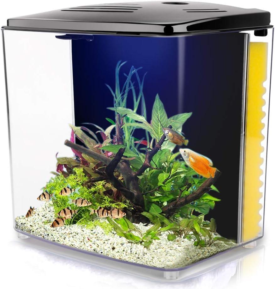 Small Fish Tank 1.2 Gallon Aquarium Starter Kit for Home, Office, Room, Decorative Desktop, Betta Fish Tank with Filter and Light for Shrimp, Jellyfish, Goldfish