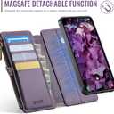 For Samsung Galaxy S26 Wallet Case Magnetic [Compatible with Magsafe] [RFID Blocking Card Holder] [Zipper] [Strap] Detachable Drop-Proof Protective Phone Cases for Galaxy S26-6.3", Purple