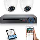 Fuers 8CH H.265+ Surveillance Security Camera System with AI Human Detection, 2 x 2592TVL 5MP Wired IP66 Dome Cameras for Indoor Use, 500G Hard Drive Included,Email Alert,Mobile APP & PC Remote