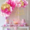 2 x Pink Birthday Balloon Arch Garland Kit - Hot Pink Gold Metallic Pink Balloons Happy Birthday Banner Party Decorations for Girl Princess(5 Years Old)