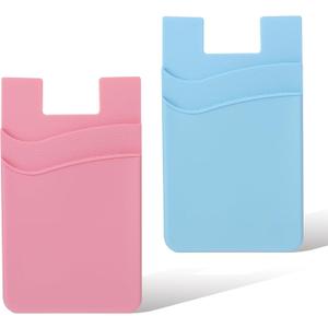 6 x 2 PCS Phone Wallet Stick on, Credit Card Holder for Back of Phone Case Strong Adhesive Sticker on Great Storage Compatible for Most Smartphones(Blue, Pink)