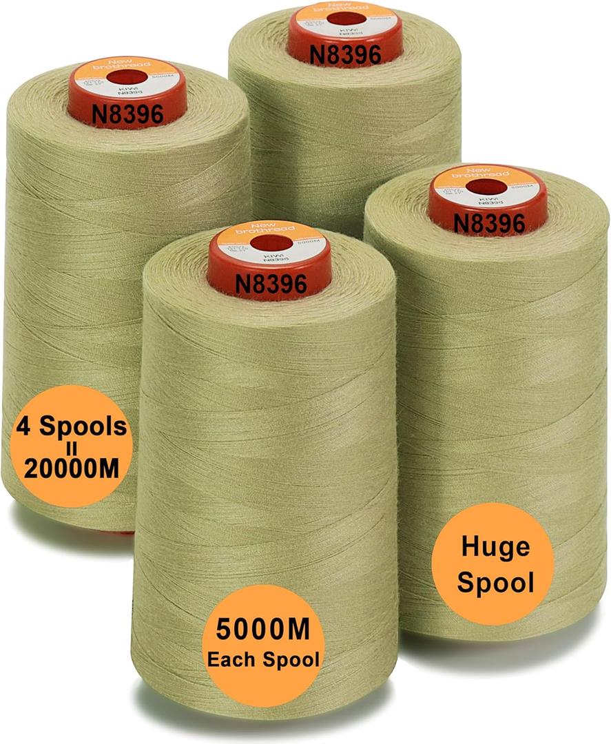New brothread - 30 Options - 4 Large Cones of 5500Y (5000M) Each All Purpose Spun Polyester Thread 40S/2 (Tex27) for Serger, Overlock, Quilting, Piecing and Sewing - Kiwi