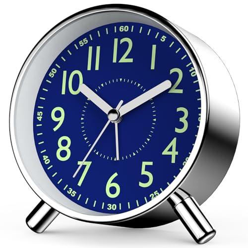 Anmileely Retro Analog Alarm Clock with Night Light, Battery Operated, Easy to Set - Ascending Alarm, Snooze, Simple Round Metal Design for Bedroom, Desk, Bedside, Travel, Kids, Adults, Heavy Sleepers
