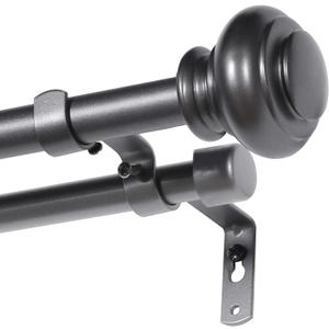 H.VERSAILTEX Elegant Window Treatment Telescoping Double Curtain Rod Set with Classic Cap, 3/4-Inch Diameter, Adjusts from 28 to 48 Inches, Pewter
