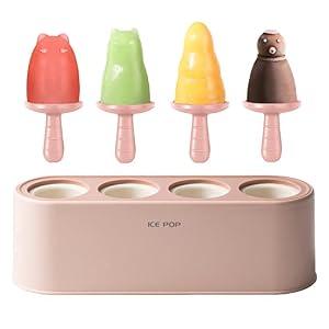 Popsicle Mold Set 4 Pieces Homemade Silicone Popsicle Maker Easy Release Ice Cream Molds Reusable DIY Pop Molds (Pink, WinterWonder Pops)