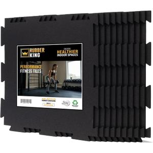Rubber King 10 Piece Interlocking Tiles 19" x 19" x 6mm - 100% Recycled Rubber Gym Floor Tiles, Exercise Mat for Home Gym, Anti-Slip Low-Odor Interlocking Puzzle Floor Tiles - 23.5sq ft (Black)