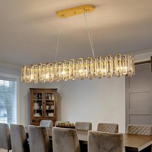 Modern Luxury Rectangular K9 Crystal Chandelier for Dining Room Living Room Kitchen Island Entryway Foyer L43 Easy Install Adjustable Hight 6-Light Ceiling Hanging Light Fixture Gold