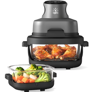 Portable 4-in-1 Glass Air Fryer | 400°F Precise Heat, Dual 4.2QT & 6QT Stackable Containers, Dual Capacity for 1 or Family, Max Crisp/Bake/Recrisp, Easy Clean