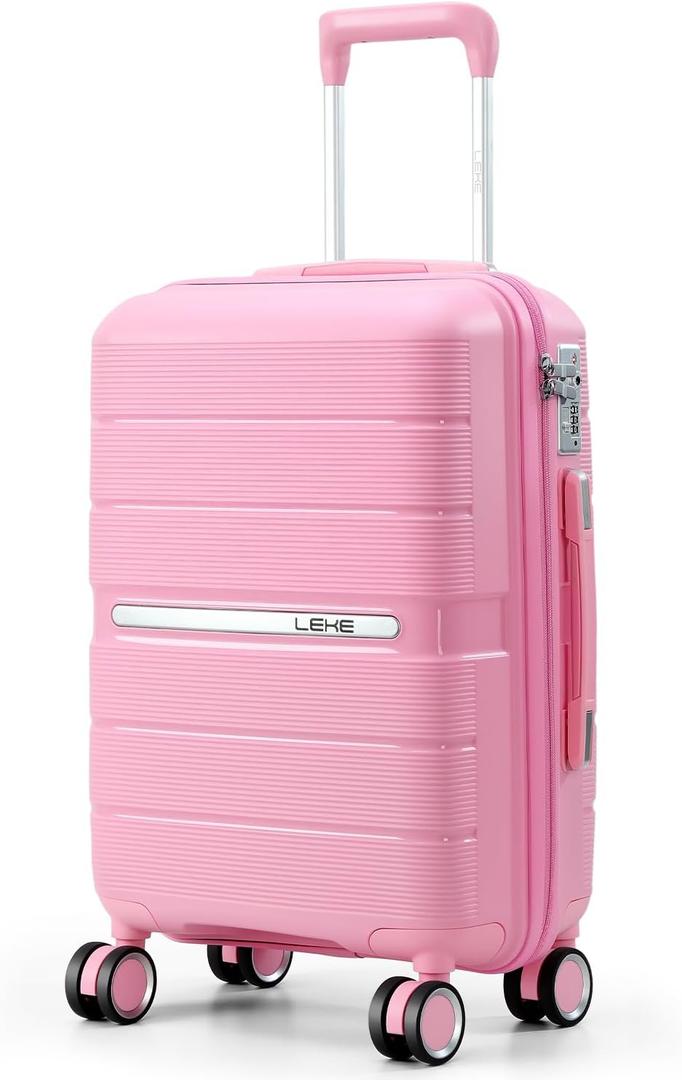 20 Inch Carry-on Luggage with Spinner Wheels, Hard Shell Suitcase with TSA Lock, Airline Approved, Rolling Suit Case for Travel Weekend Trips, Pink Color