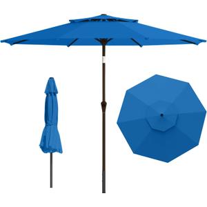 9ft 2-Tiers Patio Umbrella,Outdoor Market Table Umbrella with Push-Button Tilt & Crank | UV Protection,Suit for Backyard,Garden,Pool,Deck(Royal Blue)