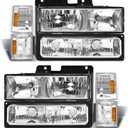 Headlight Assembly with Bumper & Corner Lights for 1994-1998 GMC C10 Sierra Suburban Yukon Chrome Housing Amber Reflector Left Right W/O Bulbs