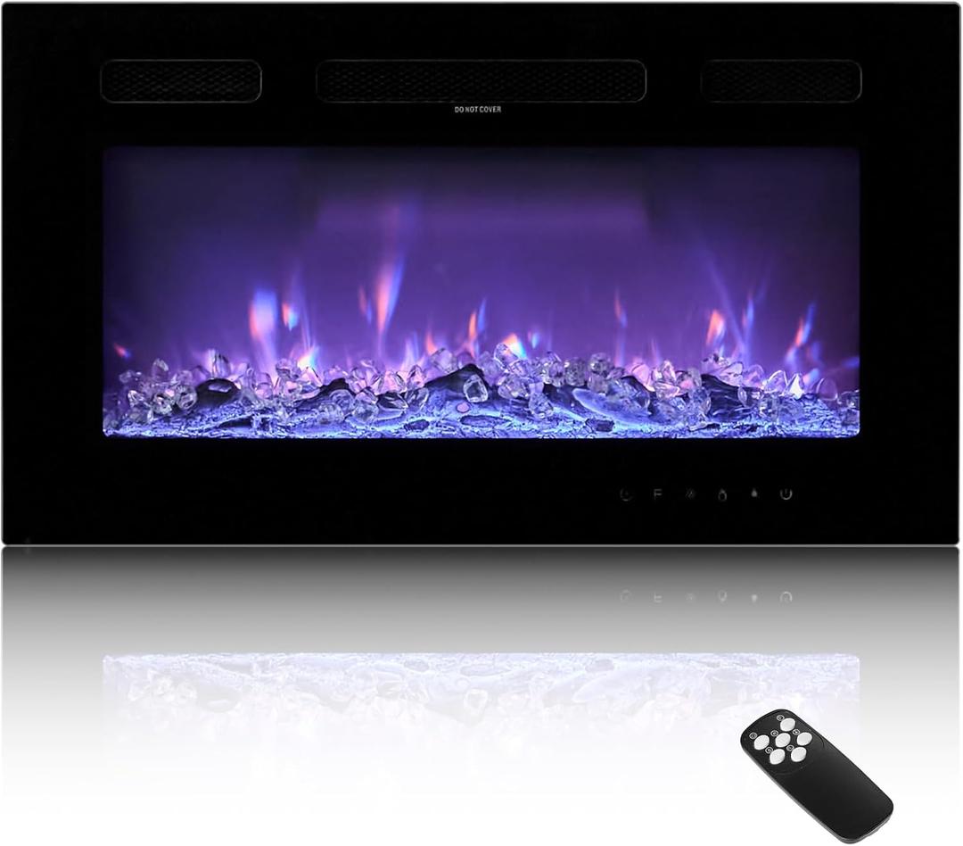 VEVOR 30 inch Electric Fireplace, Wall Mounted Recessed Fire Place with Remote Control, Timer, 1500W, Adjustable Flame Color Brightness, Touch Screen, Overheat Protection, for Living Room,Bedroom