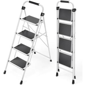 KINGRACK Step Ladder 4 Step Folding Step Stool for Adults with Handrails Heavy Duty Steel Sturdy Lightweight Collapsible Portable Step Ladder with Anti-Slip Wide Pedal,White - Amazon.com