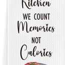 2 x Funny Kitchen Towels, in This Kitchen We Count Memories Not Calories, Waffle Hand Towel Christmas Housewarming Birthday Gifts, Fun Decorative Tea Towel for Women Friends, (Assorted Towel)