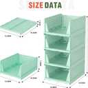 Closet Organizer, 4 Pack Stackable Storage Bins for Closet Shelves, Plastic Storage Drawers Basket Weekly Clothes Organizer for Kids(4L)Green