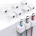 2 x Magnetic Cable Clips, 6 Pack 10-Slot Cord Organizer, Strong Phone Charging Cable Holder Clips, Wire Charger Keeper for Desk, Nightstand, Kitchen Appliances, Office Supplies (White)