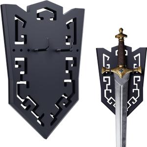 Sword Wall Mount Rack Vertical Display Wall Holder With Hollow-Carved Design for Swords Axes Bows and Daggers