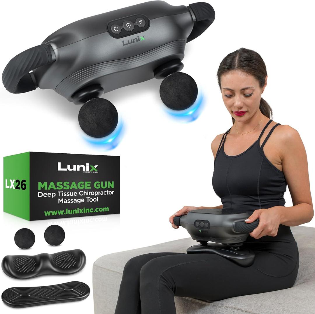 Lunix LX26 2-Head Professional Deep Tissue Massage Gun, Chiropractic Massager, FSA HSA Eligible, Body Sport Vibrating Back Massager Machine for Pain Relief