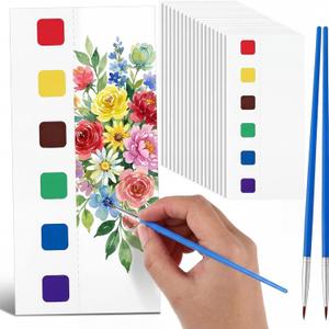 Harloon 100 Set Watercolor Paper Bookmarks with 6 Colors of Paint and 10 Brushes Color Your Own Bookmarks Christmas Watercolor Painting DIY Projects Gifts Tags