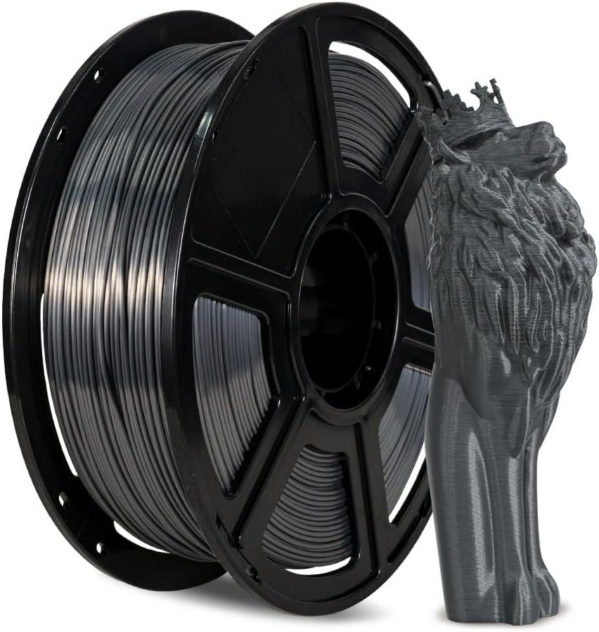 FLASHFORGE 3D Printer Filament, Silk Filament 1.75mm, 1KG Spool (2.2lbs), Dimensional Accuracy +/- 0.02mm for FDM 3D Printers, Silk Texture & Ultra-High Glossiness (Metal Grey)