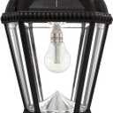 Gama Sonic Outdoor Solar Post Light, Black Aluminum, Royal Bulb, Rain Water Glass, Single Lamp with 3-inch Fitter for Lamp Posts Warm White LED, 98B012 (Upgraded Panel and Battery), Single Lamp Only - Post Mount