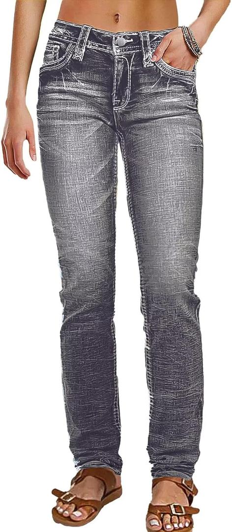 Flamingals Mid Rise Skinny Jeans for Women Trendy Wash Butt Lifting Western Jeans with Pocket Back (Black, L)