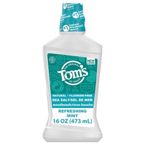 Tom's of Maine Sea Salt Natural Alcohol-Free Mouthwash, Refreshing Mint, 16 Fl Oz, Pack of 3