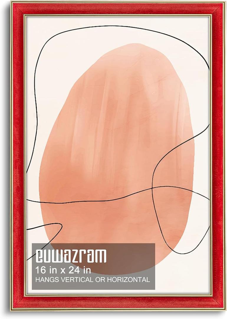Arc-Shaped Suede 16x24 Frame - Single Frame, Christmas Elegant Red 16 x 24 Poster Frame, 16x24 Picture Frame for Artwork, Puzzles, Photos, and Movie Posters