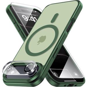 Yriklso 3 in 1 Strong Magnetic Case for iPhone Air,1X Screen Protector +1X Camera Lens, Protective Shockproof Cover,Phone Case for iPhone Air 6.5" Matte Green