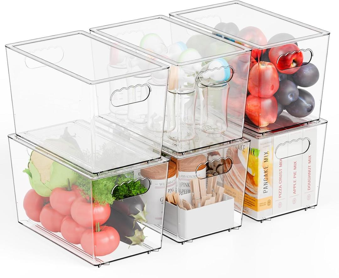 Yieach 6 Pack Large Stackable Clear Storage Bins with Lids,BPA FREE Pantry Organizers and Storage with Handle,Plastic Containers Organization and Storage for Kitchen,Refrigerator,Closet Organization