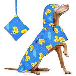Dog Raincoat XXL - Waterproof Dog Rain Jacket, Hooded Reflective Doggy Rain Coat with Leash Hole, Foldable Pet Poncho Slicker for Large Dogs (Blue, XX-Large)