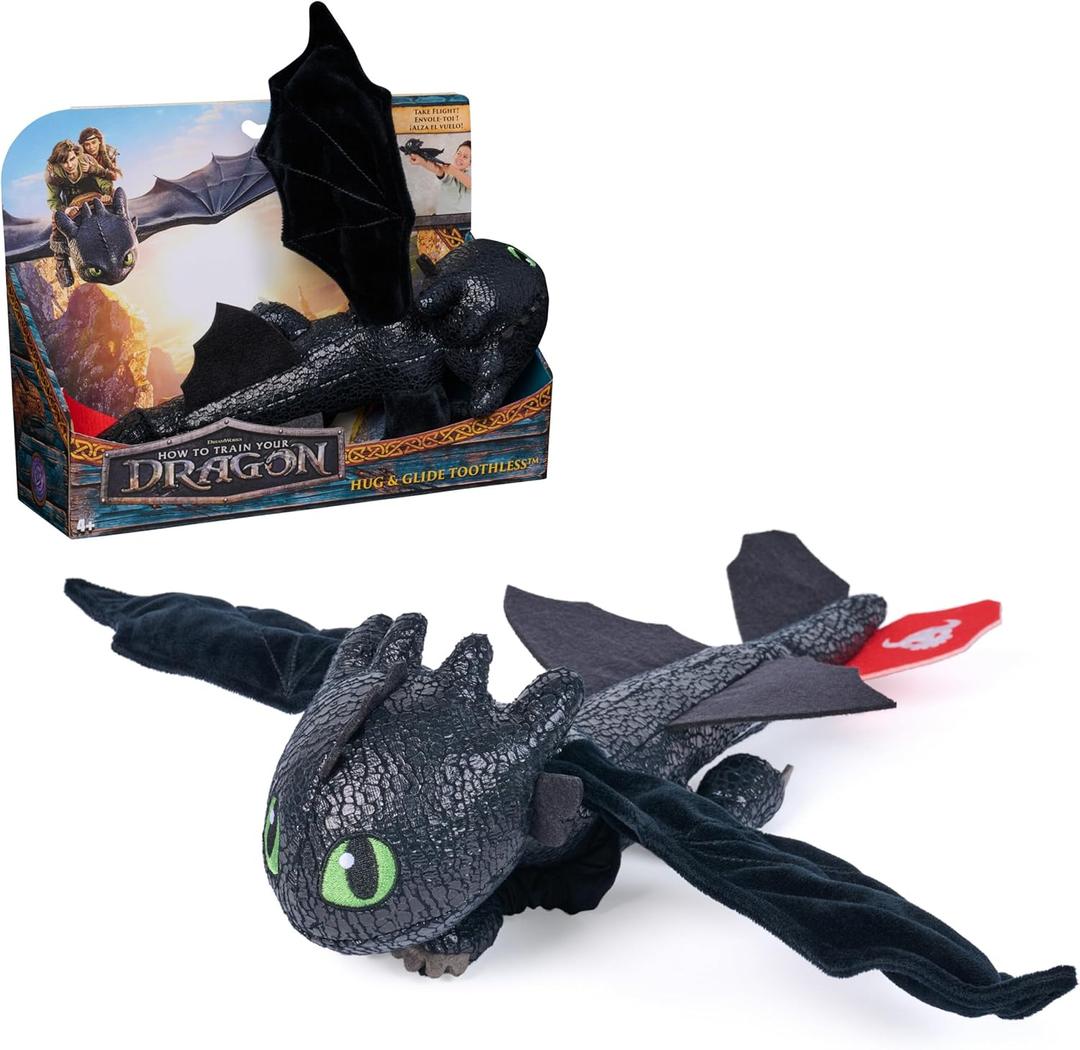 DreamWorks Dragons How to Train Your Dragon, Hug and Glide Toothless Plush Toy, 12 Dragon Stuffed Animal, Kids Toys for Boys Ages 4 and Up
