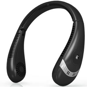 OLV Neck Fan 5000mAh Rechargeable Battery Portable Fan 360° Bladeless Cooling 3 Speeds Powerful Airflow Personal Foldable Neck Fan Gifts for Men Women Home Office, Travel, Sports, Golf, Camping Black