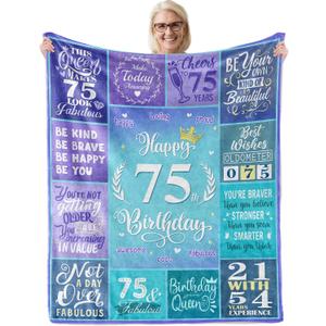 Happy 75th Birthday Gifts for Women, 75 Year Old Birthday Gifts for Women Turning 75, 75th Birthday Decorations Idea, Female 75th Birthday Gifts for Her, 75th Birthday Blanket Gifts 60X50