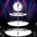 Layhit Disco Party Decoration 3 Tier Silver Glitter Metal Reusable Cupcake Stand 1970's Disco Serving Platter Disco Ball Centerpiece Dessert Tower for Birthday Bachelorette Party Supply