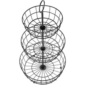 HANZE 3-Tier Wire Fruit Basket Bowl, Detachable Vegetable Bread Basket Display Storage Stand, Design for Kitchen, Bathroom Organization, Brown