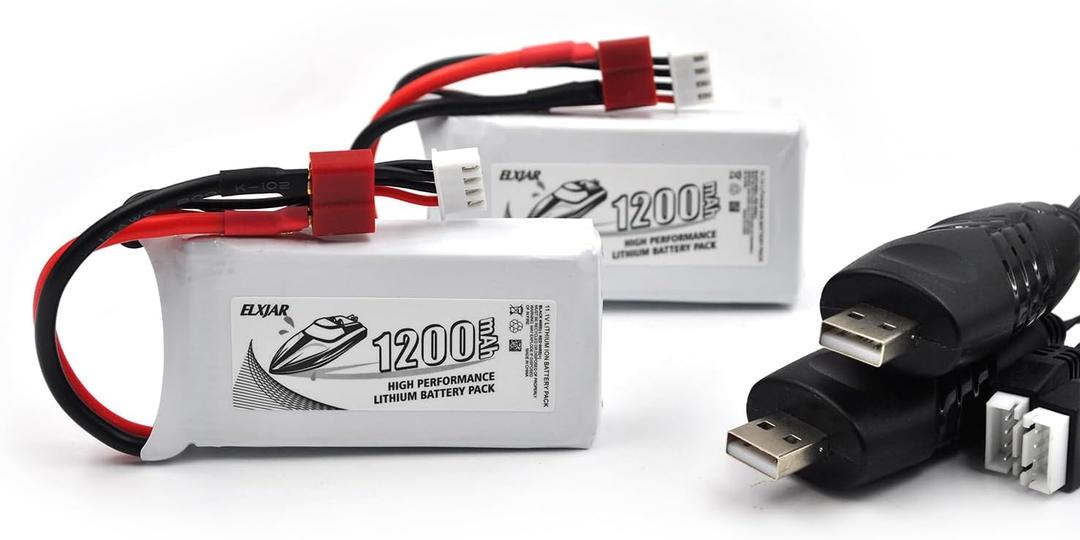 Coonyard (2-Pack) 11.1V 1200mAh 30C LiPo Battery with T-Plug Replacement for WLtoys WL915 WL915-A RC Racing Boat