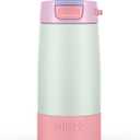 Ello Kids Colby 12oz Stainless Steel Insulated Water Bottle with Straw and Built-In Silicone Coaster Carrying Handle and Leak-Proof Locking Lid for School Backpack, Lunchbox, and Outdoor Sports