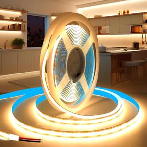 KSIBNW LED Strip Lights Warm White 3000K,5M 12V COB Led Strip Lights 16.4ft LED Tape Light 8mm Width Flexible CRI90+ Uniform Dotless for Bedroom Cabinet Kitchen(Power Supply Not Included)