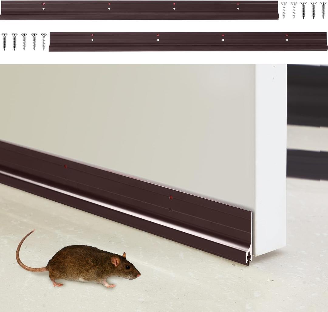 Gisafai 2 Pcs 36 Inches Metal Door Draft Stopper, Door Sweep, Mouse Stopper, Mice Seal Strip, Aluminum, Noise Blocker, Keep Rodents and Pests Out, Enhanced Weather Sealing, Easy to Install, Brown