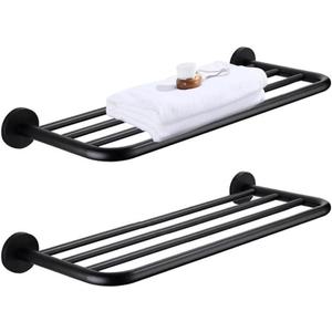 30 Inch Towel Rack with Towel Bar Holder, 2-Tier Stainless Steel Towel Shelf for Bathroom & Lavatory Wall Mounted (Black)