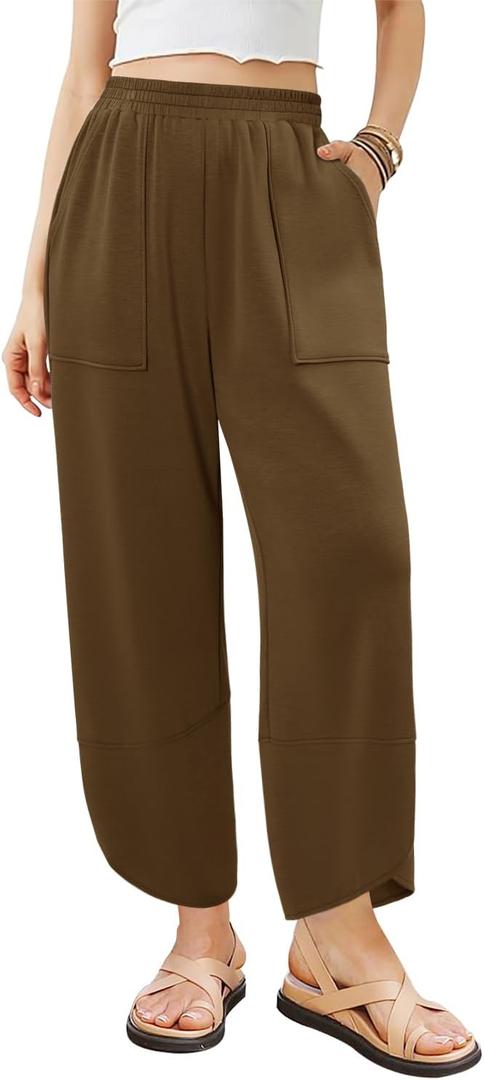 Angerella Womens Baggy Wide Leg Pants High Waisted Casual Lounge Pant Loose Comfy Stretchy Trousers with Pockets (Brown)