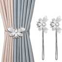 Curtain Holdbacks Set of 2, Gift, Resin Magnetic Curtain Tiebacks Silver Flying Bee Curtain Holders, Decorative Curtain Ties for Drapes, Outdoor Home Office Farmhouse, Curtain Decorative Accessories