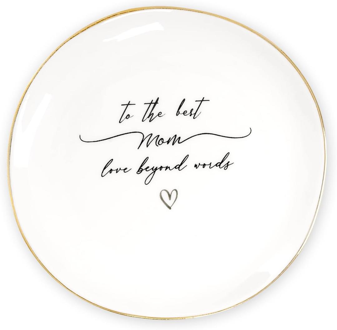 hoyuwak To the Best Mom Love Beyond Words Ring Dish – Thoughtful Gifts for Mom from Daughter, Mom Birthday Gifts, Mother’s Day, Valentine’s, Christmas, Jewelry Trinket Tray for Bathroom or Nightstand