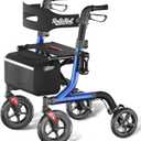 Walkers for Seniors with Seat, Foldable Rollator Walker, Reinforced Aluminum Frame, 10" Big Rubber Wheels for All Terrain, Built-in Cable, Lightweight Rolling Walker, Blue